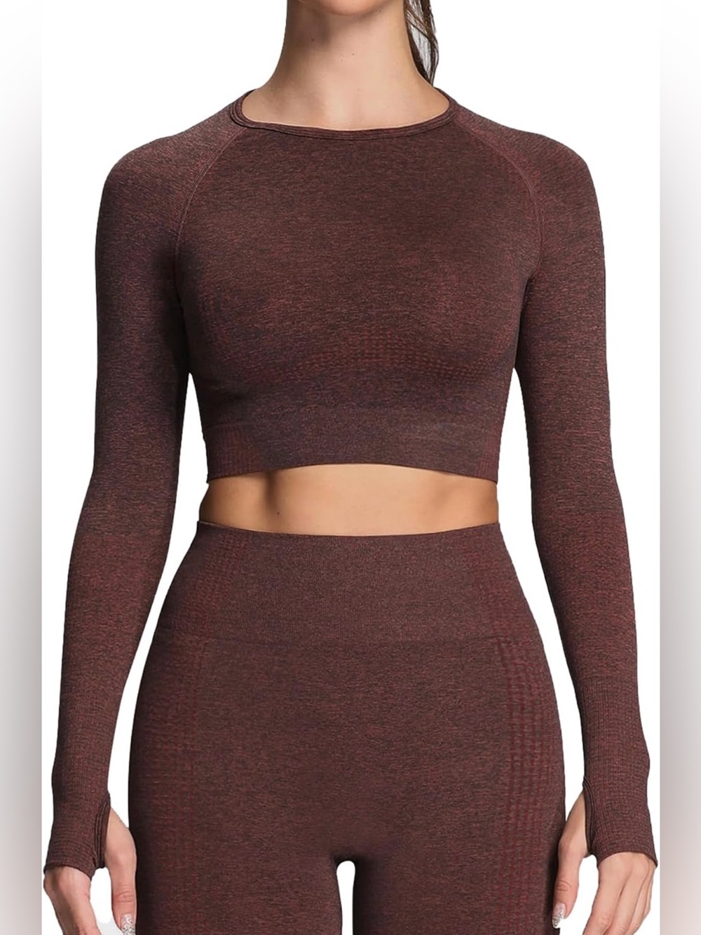 Aoxjox Vital 3.0 Cherry Brown Seamless Long Sleeve Crop Top